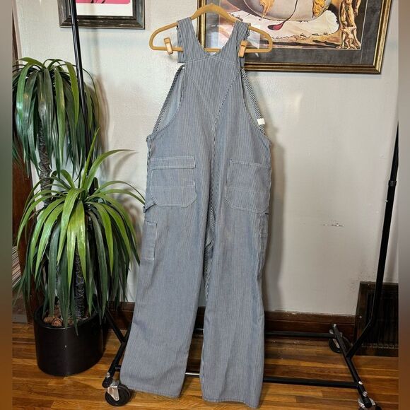 Vintage Toughskins Sears Striped Conductor Overalls Sz 32 x 30 - Picture 2 of 11